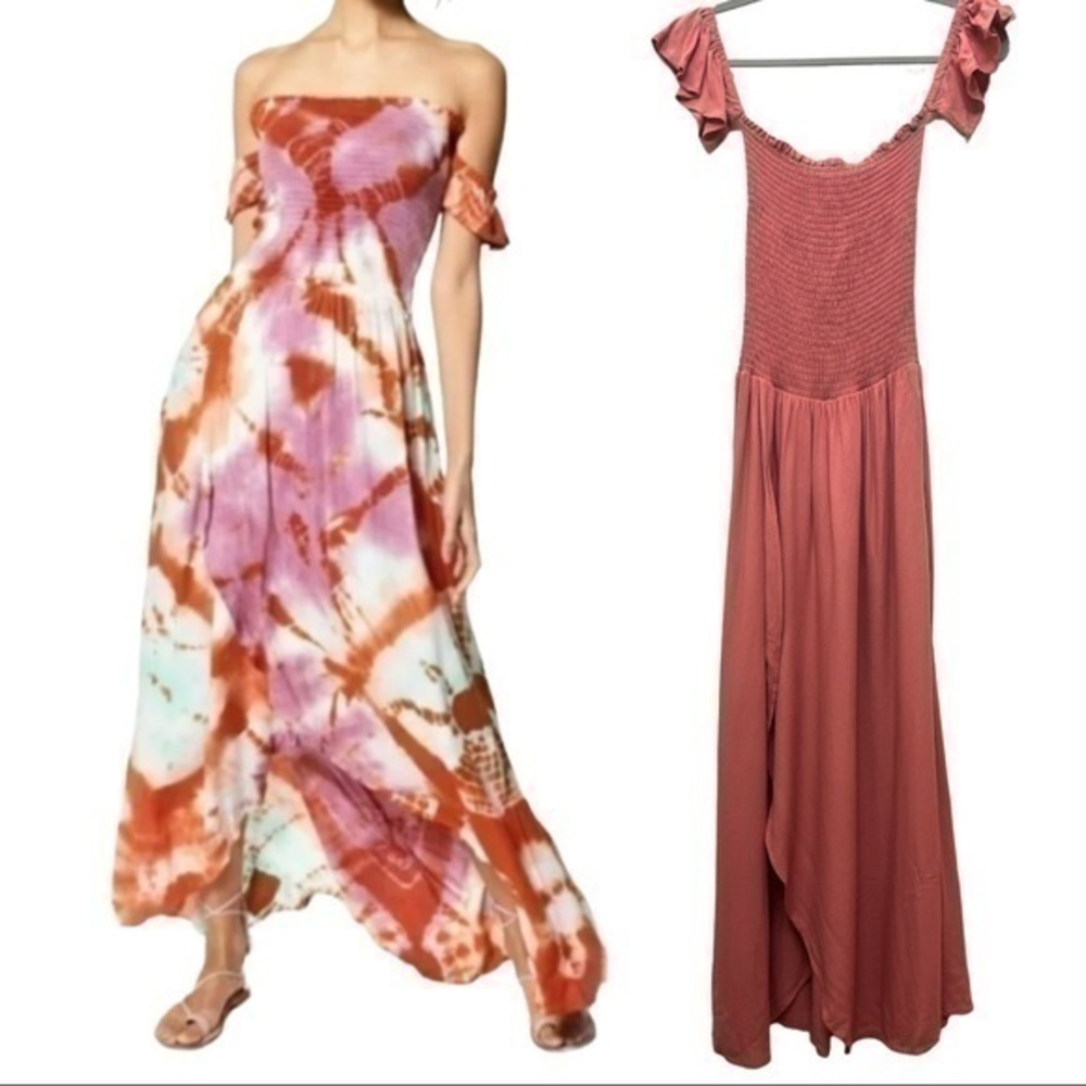 Young Fabulous & Broke Frida Rose Pink Off Shoulder Smocked Maxi Dress Size XS